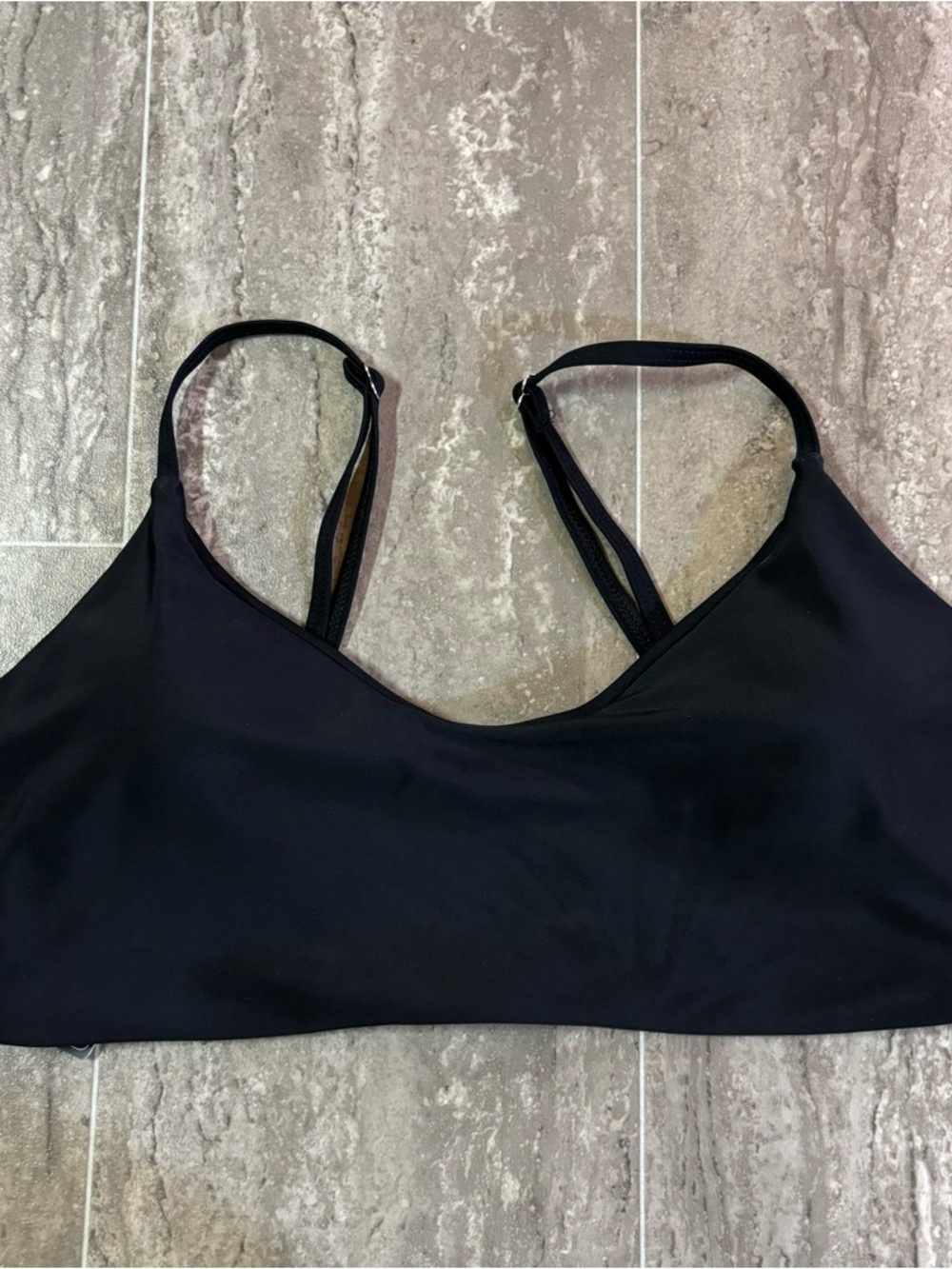 Black Minimalist Bikini Top Seamless Swim Bralette Spaghetti Strap Y2K Size L - Picture 6 of 12